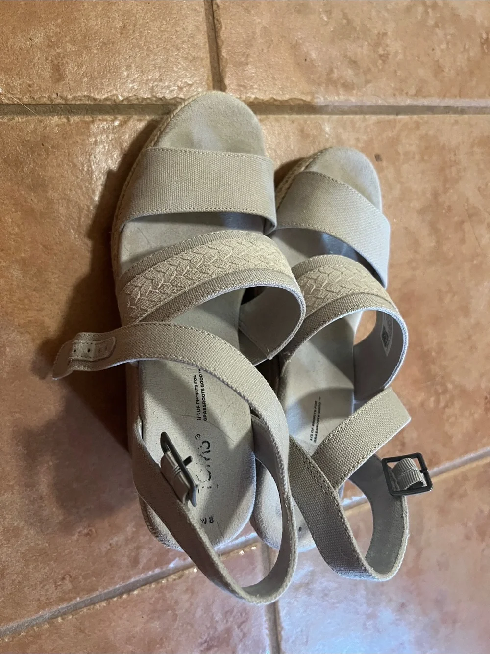 Toms Beige Braided Canvas Wedge Sandals
